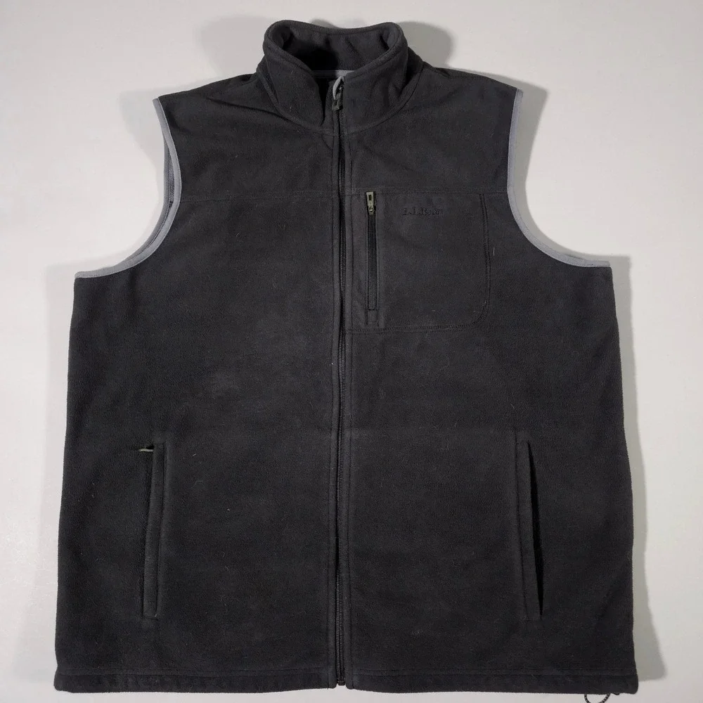L.L. Bean Fleece Vest‎ Mens XL Tall Black Polartec Windbloc Full Zip Outdoor